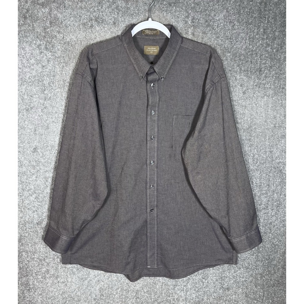 Vintage Haggar Clothing Co Button Down Dress Shirt Mens Sz 18 34/35 Gray Pocket